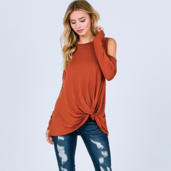 Cold Shoulder Side Knot Tee - Picture 2 of 3